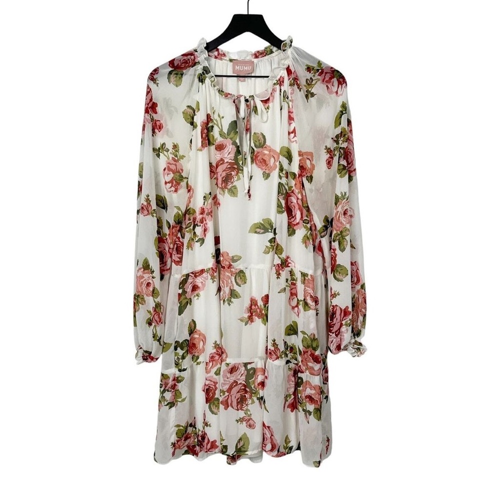 Show Me Your Mumu NWOT Size L Rose Floral Mini-Midi Dress Long Sleeve Pocketed